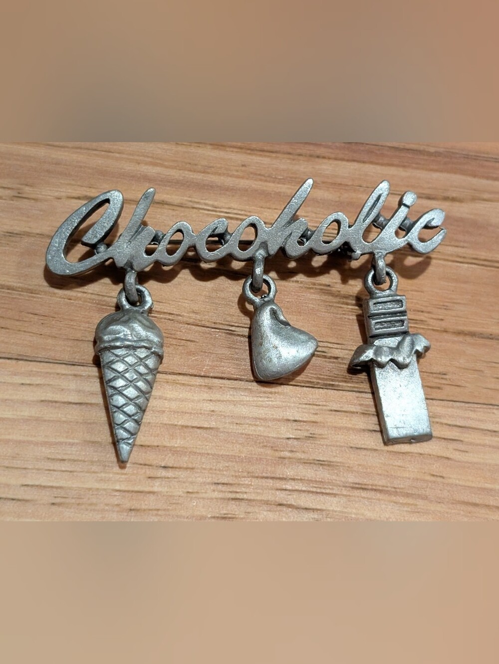 Silver Tone 'Chocoholic' Brooch